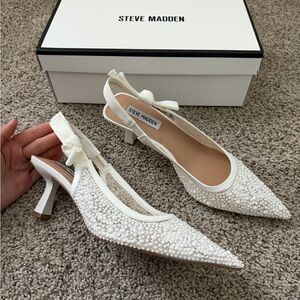 Steve Madden Ivory Embellished Slingback Heels